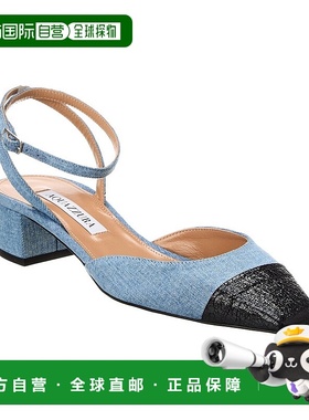 自营 Aquazzura French Flirt 95 牛仔布和皮革高跟鞋 - 蓝色 美