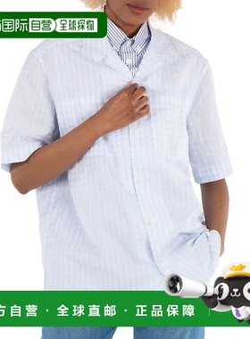 自营 Burberry Gingham格子印花大衬衫-淡蓝色 美国奥莱直发