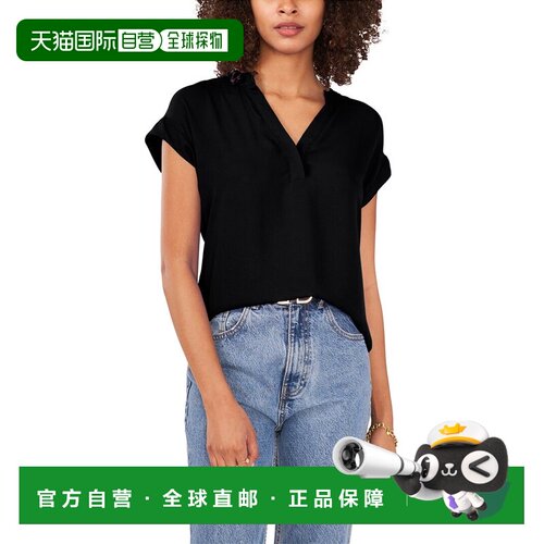 自营Vince Camuto V-Neck Top - black 美国奥莱直发