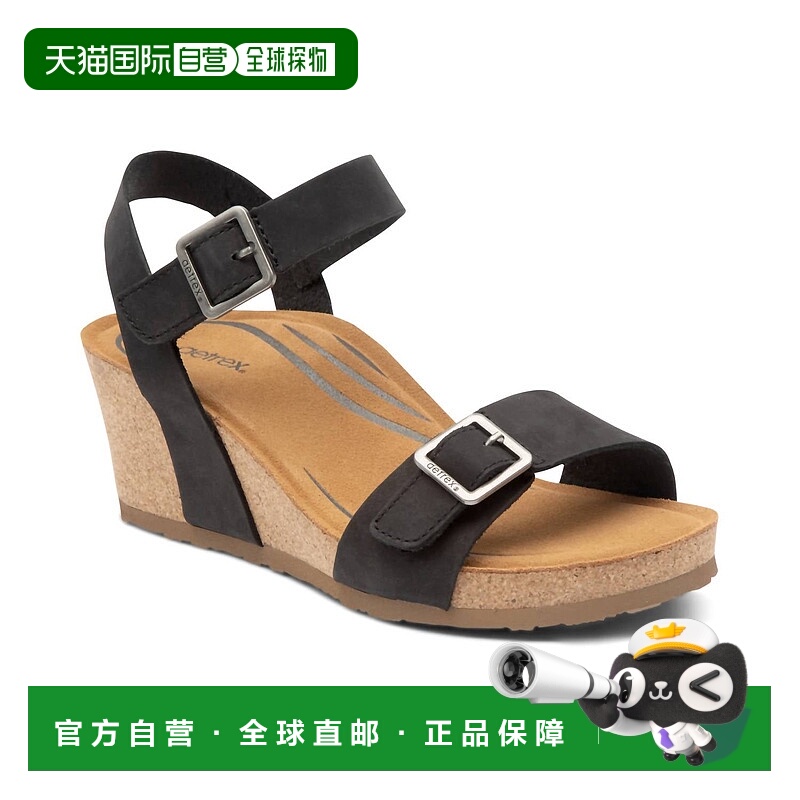自营 aetrex女式Lexa软木三角带楔形黑色-黑色 美国奥莱直发