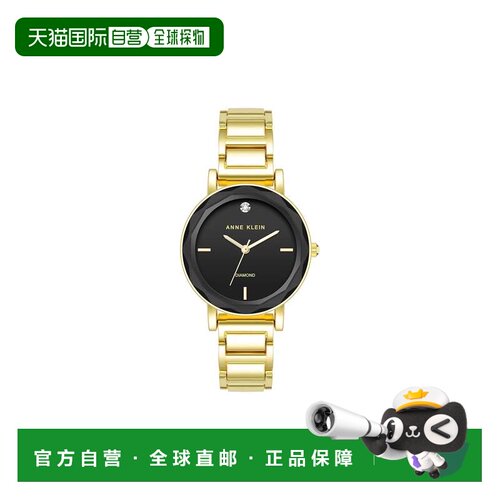 自营Anne Klein Gold-Tone Faceted Crystal Black Diamond Dial