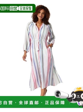自营Women's Tommy Bahama Shirt Dress White Striped Tie Waist