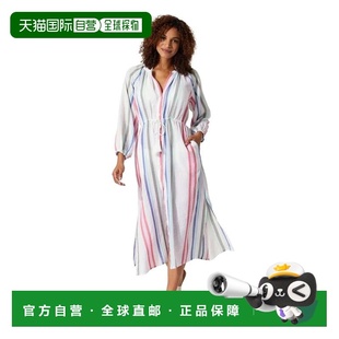 自营Women's Tommy Bahama Shirt Dress White Striped Tie Waist
