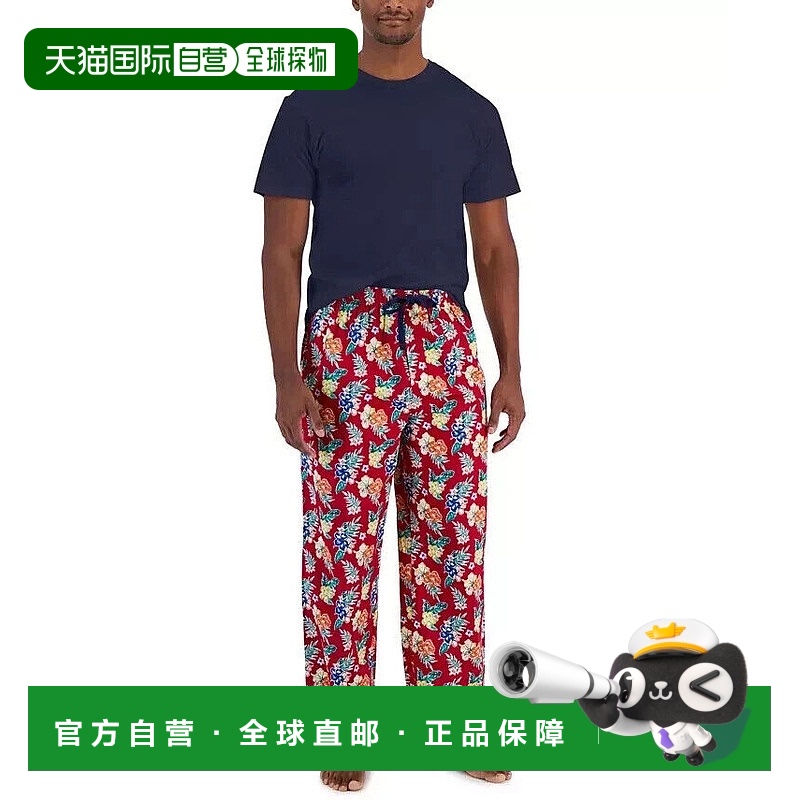 自营 club room俱乐部客房两件套睡衣男士蓝红色热带T恤和裤子MXX