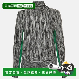 自营Sportmax Grey Striped Knit Contrast Side Trim High Neck