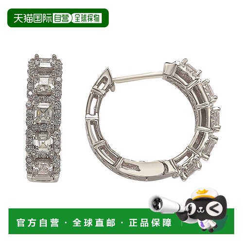 自营 Suzy Levian 纯银白色方晶锆石圈形耳环 - 白色 美国奥莱直