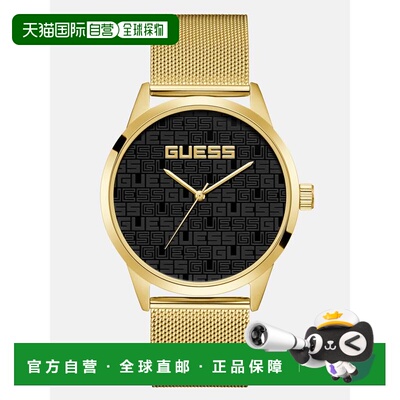 自营guessGold-Tone Logo Dial Analog Watch - gold/black 美国