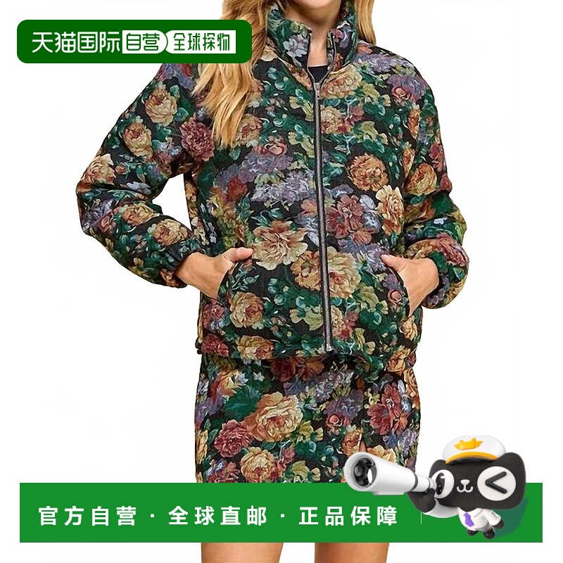 自营tcecCorduroy Floral Printed Puffer Jacket In Black - bla