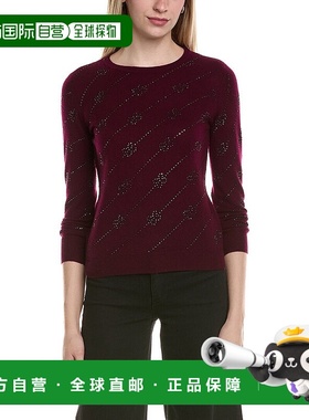 自营sofiacashmere热固斜花羊毛和羊绒混纺毛衣-红色 美国奥莱直
