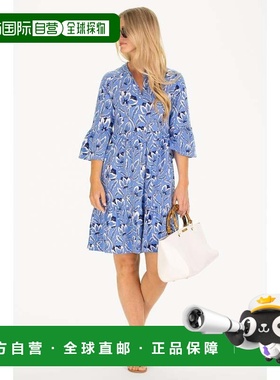 自营duffield lane蓝色花朵中的Eveline连衣裙-浅蓝色 美国奥莱直