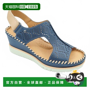 自营pikolinos女式 美国奥莱直发 Aguadulce蓝蓝色楔形凉鞋