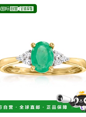自营Ross-Simons 14kt 黄金镶钻祖母绿戒指 - 绿色 美国奥莱直发