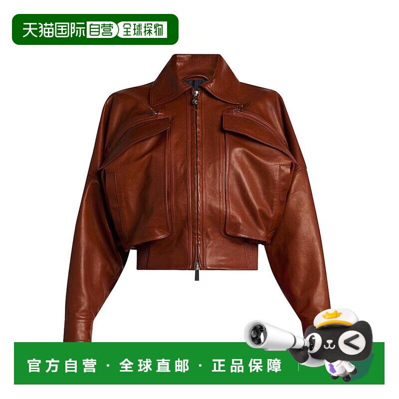 【美国直邮】versace/范思哲 女士 皮质外套长袖夹克皮夹克