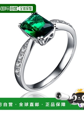 自营genevive 纯银配祖母绿和钻石立方氧化锆祖母绿切割法式密钉