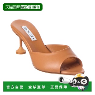自营Aquazzura Bisous 65皮革骡子-棕色 凉鞋拖鞋美国直发奥莱