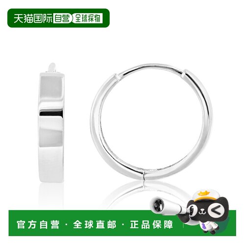 自营max + stone14K White Gold 12mm Flat Style Huggie Hoop Ea