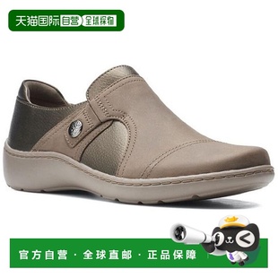 灰褐色组合 自营clarksCora 乐福鞋 皮革滑套时尚 美国奥 Poppy女式