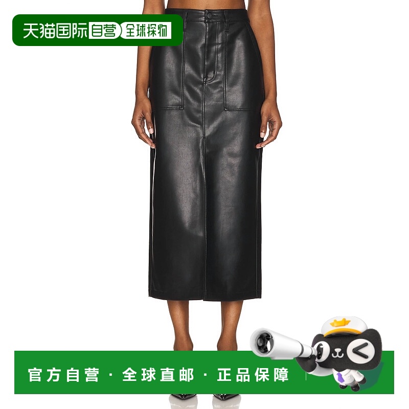 自营pistolaAlicia Leather Midi Skirt In Slate Black - slate