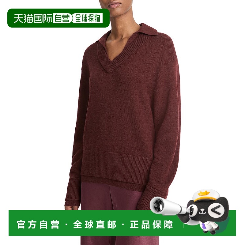 自营 Vince领双层羊毛和羊绒混纺套头衫-红色 美国奥莱直发