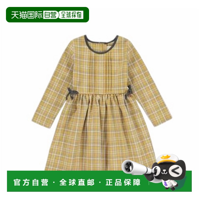 自营 vignette金色和灰色的女童珍珠格子连衣裙 - 金色和灰色 美