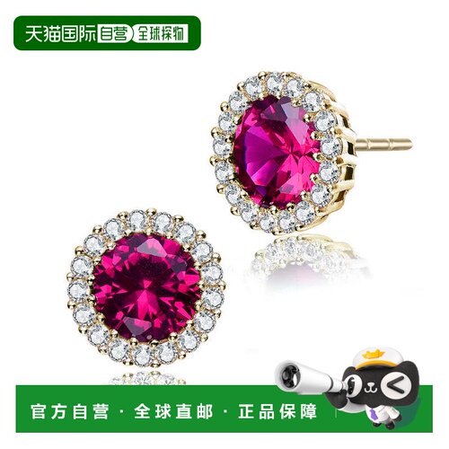 自营geneviveSterling Silver 14K Gold Plated with Ruby Red Cu