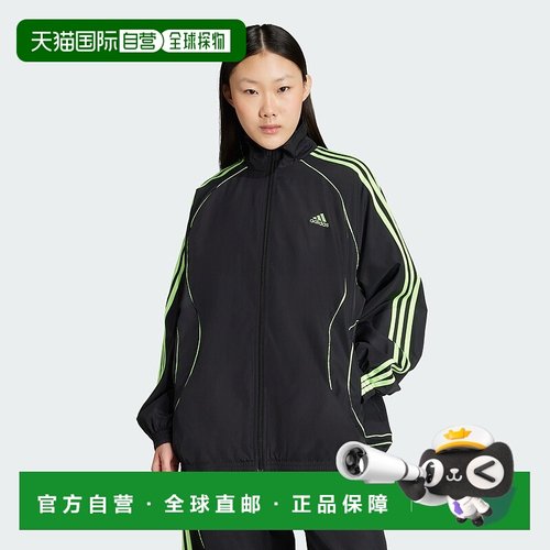 自营adidas Teamgeist Adicolor女式大梭织田径上衣-黑色/信号绿