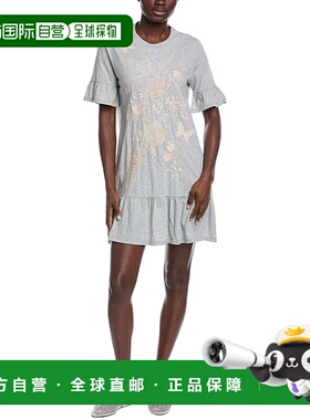 自营Johnny Was Ruffle Sleeve T-Shirt Dress - gray 美国奥莱直