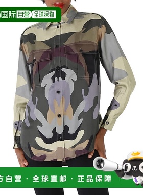 自营 Burberry女式Ferne迷彩印花大丝绸衬衫-鼠尾草绿ip ptn 美国