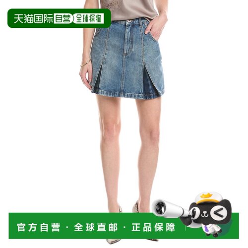 自营Balmain复古蓝色牛仔褶裥迷你裙-蓝色 美国奥莱直发半身裙