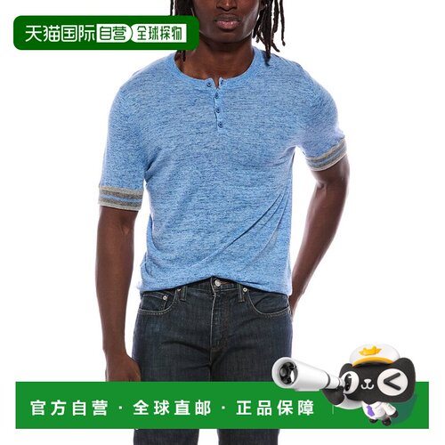 自营autumn cashmere秋季条纹装饰Henley羊绒衬衫-蓝色 美国奥莱