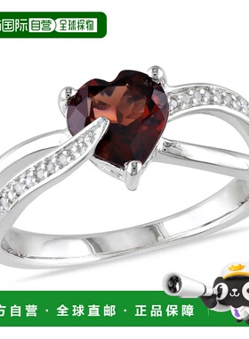自营 mimi & max925 纯银石榴石和钻石心形交叉戒指 - 红色 美国