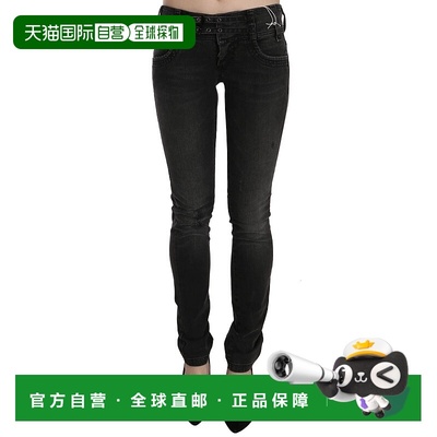 自营John Galliano水洗低腰修身修身蓝色长裤女式牛仔裤-黑色 美