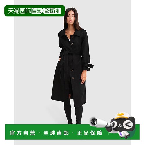 自营 belle & bloom岸到岸系带羊毛大衣-黑色 美国奥莱直发