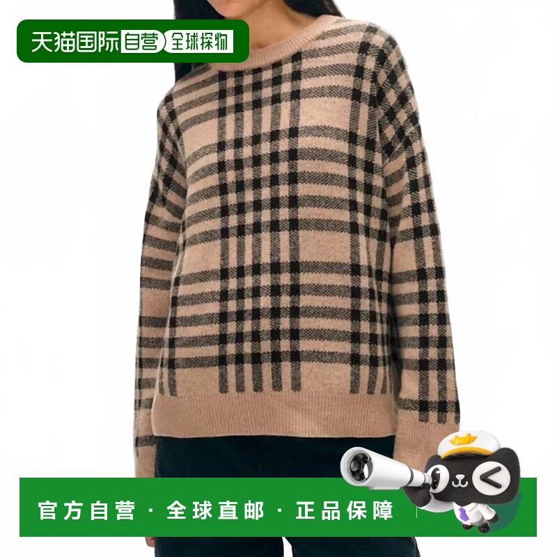 自营white + warrenCashmere Plaid Crewneck Sweater In True Ca