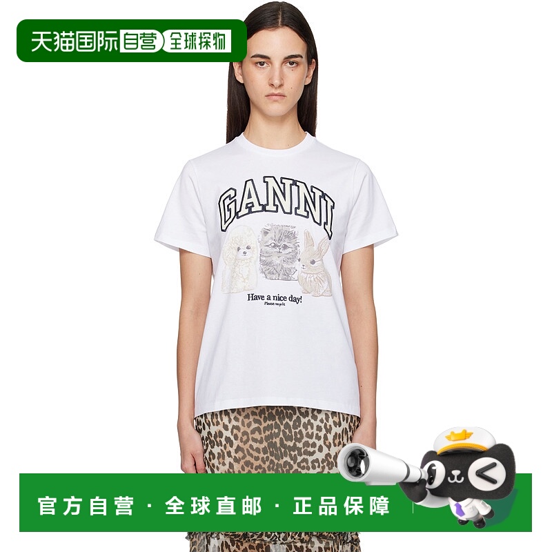 香港直邮潮奢 GANNI 甘尼 女士 白色 Basic Jersey Animals Relax