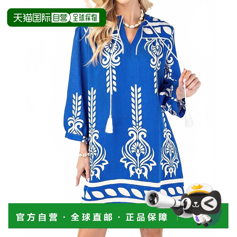 自营gigioAztec Fringe Boho Mini Dress In Blue - blue 美国奥
