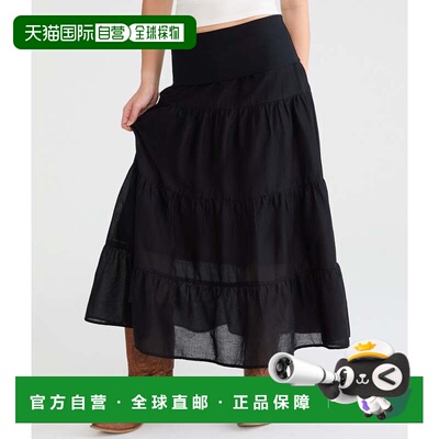 自营Aeropostale Tiered Fold-Over Maxi Skirt - black 7 美国奥