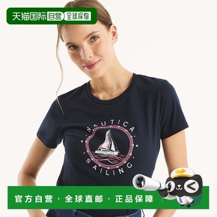 美国奥莱直发 海军蓝 自营Nautica女式 传统帆船图案T恤