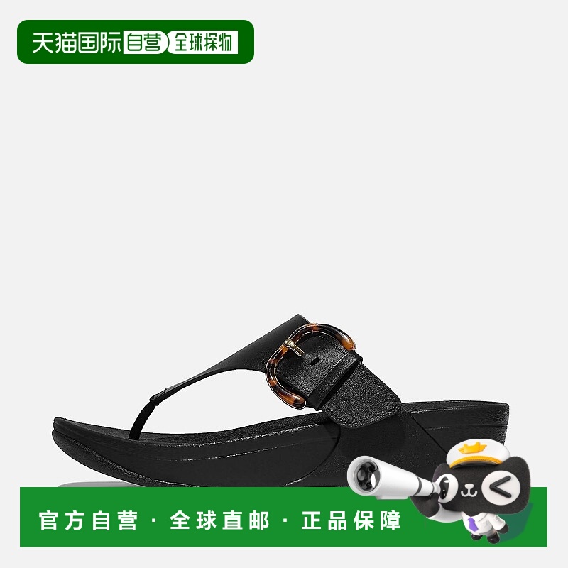 自营fitflop女式露露树脂扣皮革鞋头柱凉鞋,黑色 美国奥莱直发