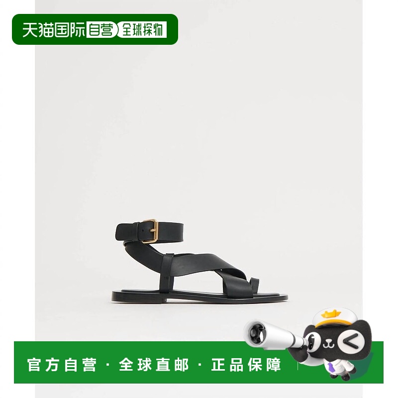 自营mansur gavriel黑色女式脚踝系带凉鞋 美国奥莱直发