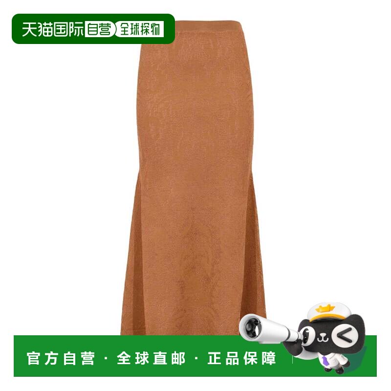 自营twin-set修身中长裙,织纹提花图案-棕色 美国奥莱直发