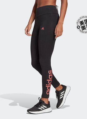 女款 adidas Essentials 高腰徽标紧身裤 - 黑色 / 神奇红 【美国