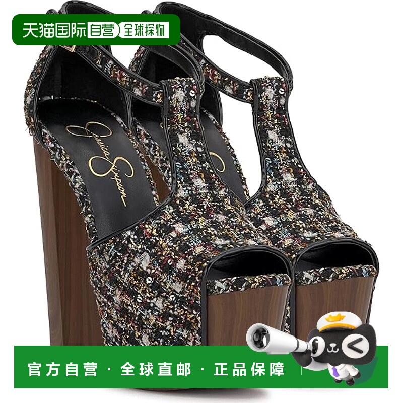 自营Jessica Simpson Dany Sandals Women Black Tweed Ankle Str