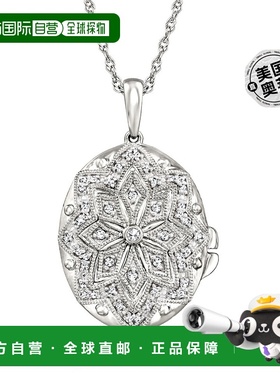 925 纯银 Ross-Simons 钻石花卉锯状小盒坠子吊坠项链 - 20 英寸