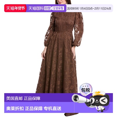 自营Rene Ruiz Bishop Sleeve Ornate Texture Empire Gown - bro