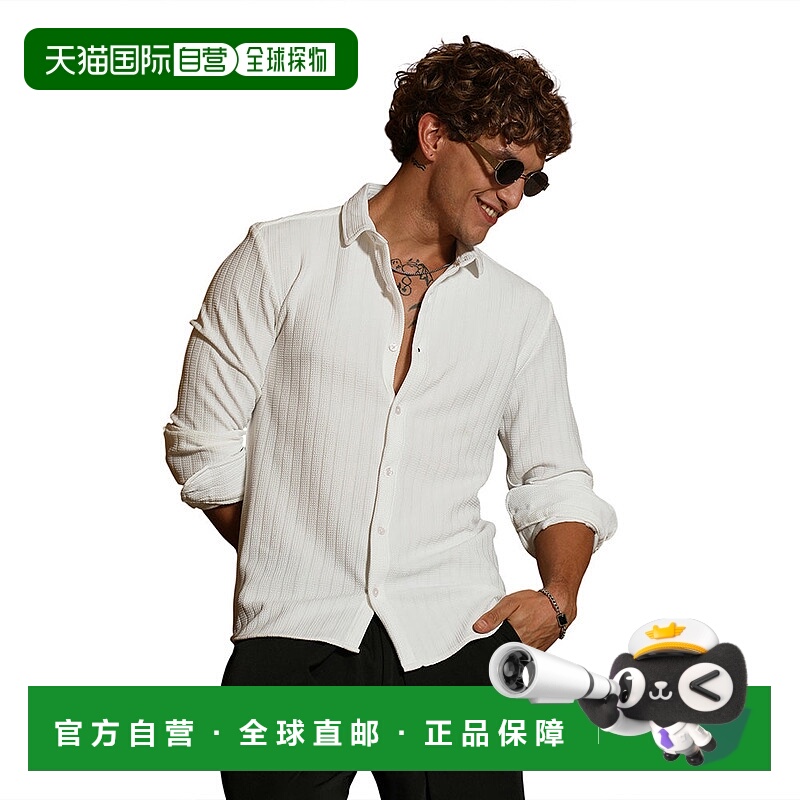 自营campus sutraMen's Chalk White Chevron-Panel Tactile Shir