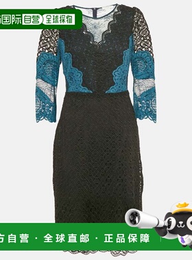 自营Sandro Teal/black Lace Midi Dress - black 美国奥莱直发