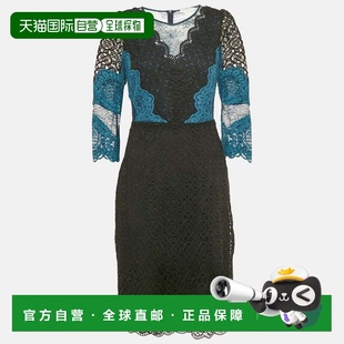 自营Sandro Teal/black Lace Midi Dress - black 美国奥莱直发
