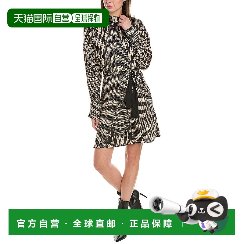 自营 Reiss Oksana不对称印花中长裙-黑色 美国奥莱直发