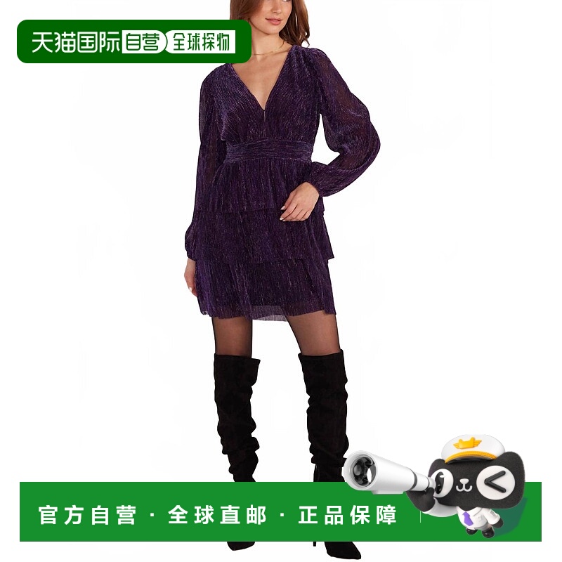 自营minkpinkEnya Lurex Plisse迷你紫色闪光连衣裙-紫色闪光 美